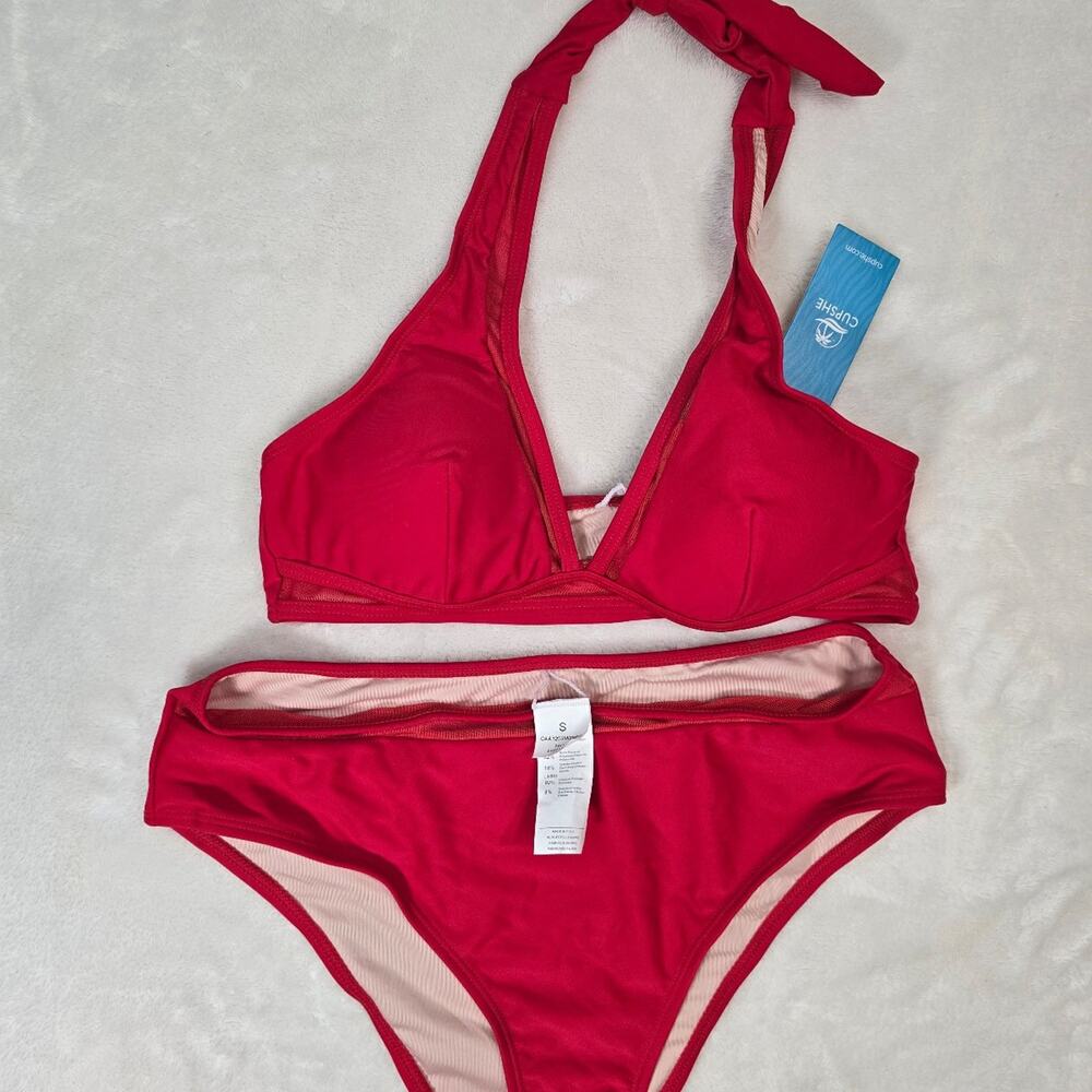 CupShe Red Halter Bikini Two-Piece Swimsuit sz small NWT